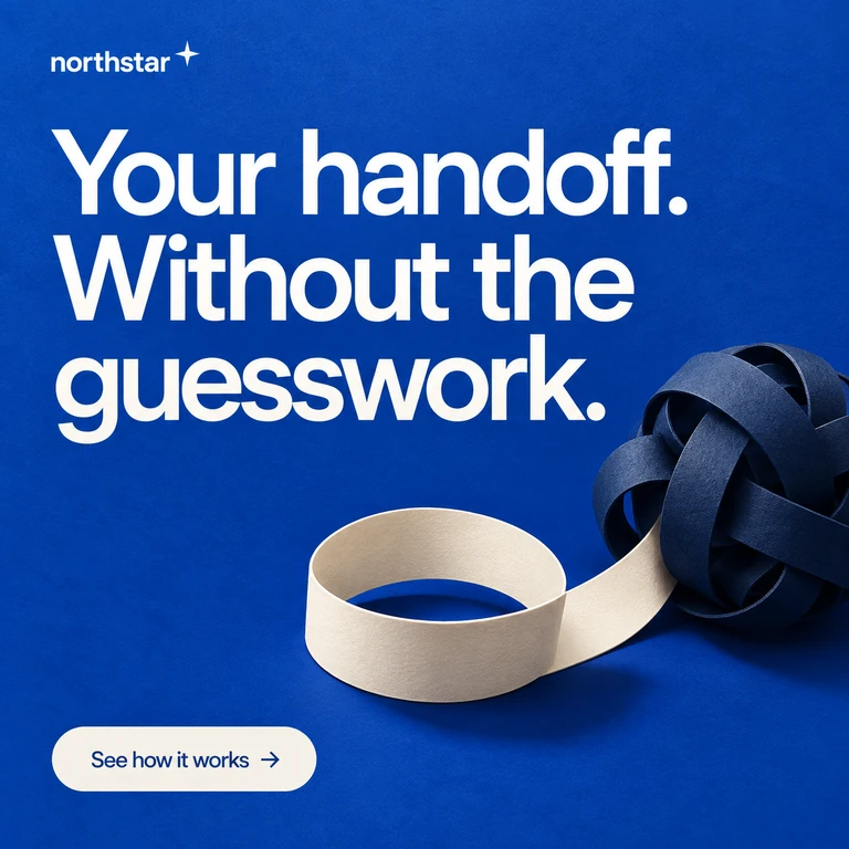 Cobalt Northstar ad with paper sculpture and the headline Your handoff. Without the guesswork.