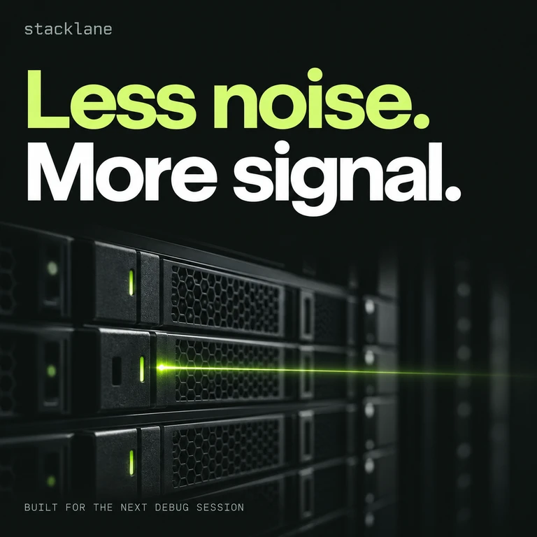 Stacklane social creative with a lime optical beam and dark server blades.